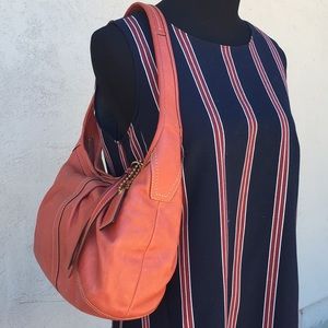 Auth Coach Ergo Orange Leather Pleated Zip Hobo